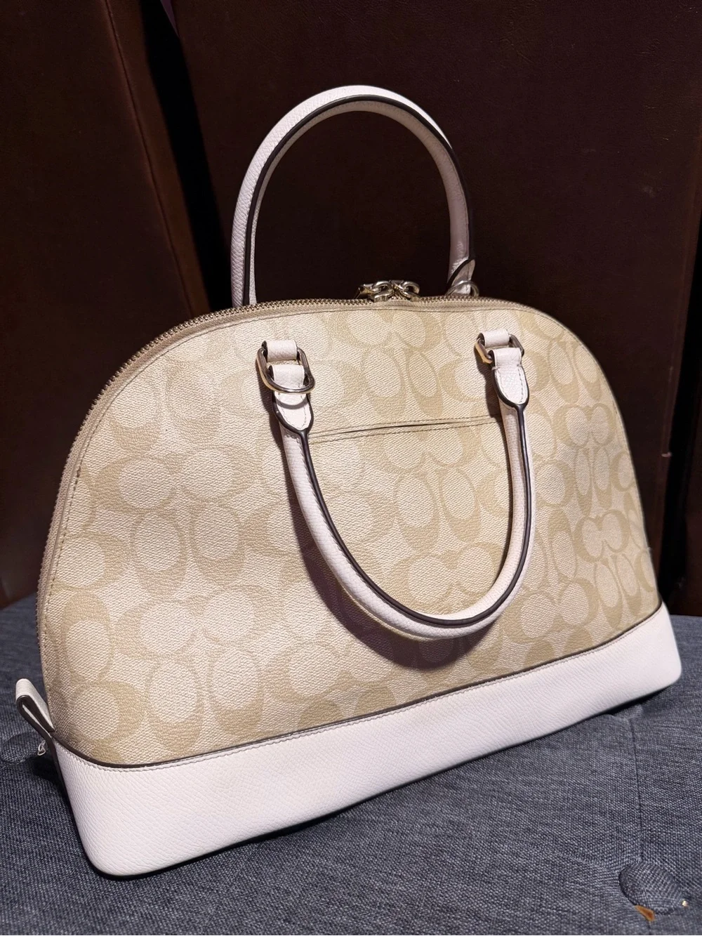 Coach Signature Dome Satchel — Beige & White Trim